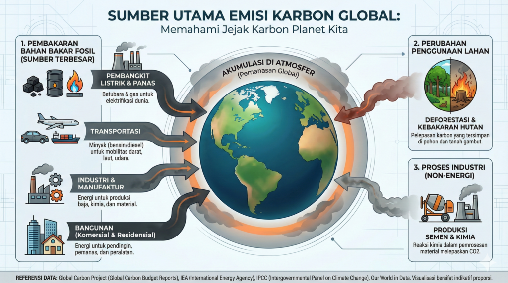 Grafik penyebab jejak karbon adalah transportasi dan industri